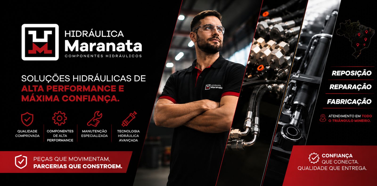 Hidráulica Maranata. Componentes hidráulicos. Soluções hidráulicas de alta performance e máxima confiança. Reposição, reparação e fabricação em todo o Triângulo Mineiro.